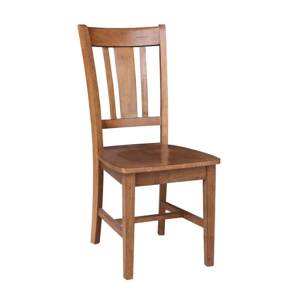Set of 2 San Remo Splat Back Chairs Distressed Oak - International Concepts: Solid Wood, Parawood Material, Mid-Century Style