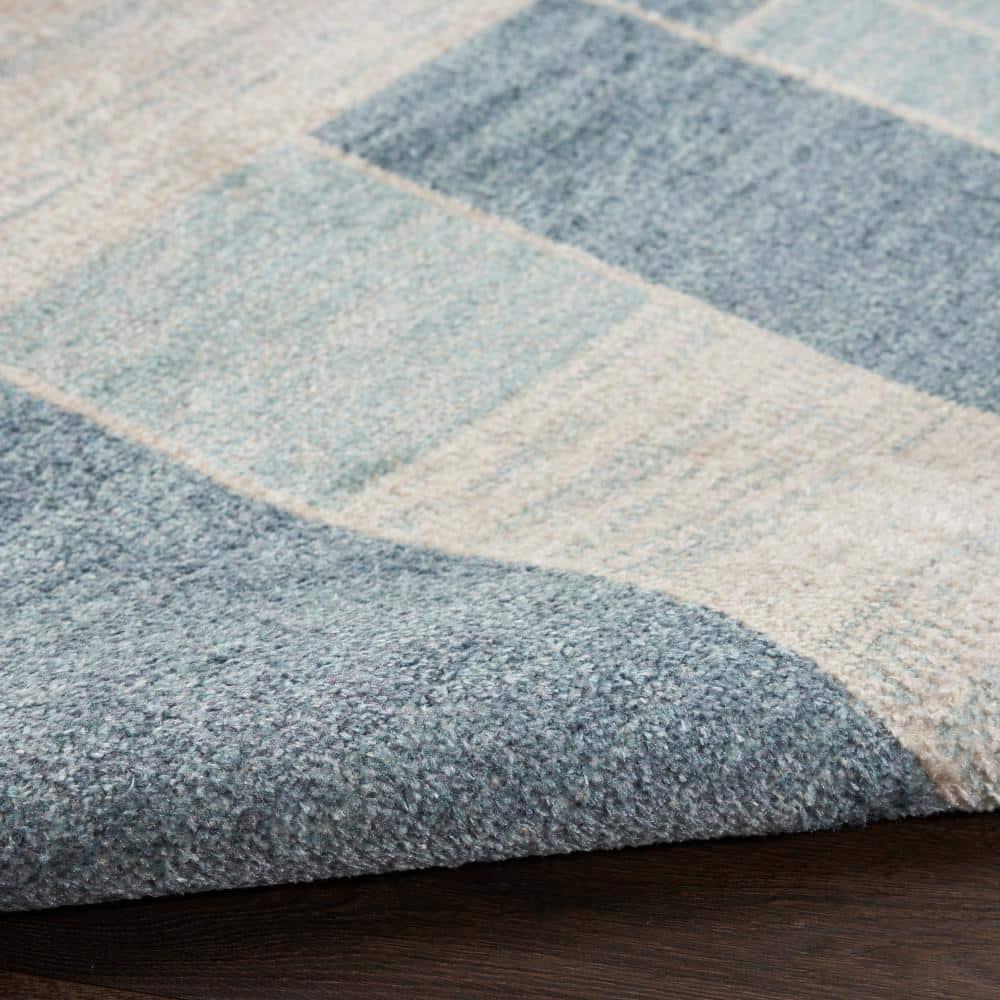 Nourison Astra Machine Washable Contemporary Color Block Indoor Rug Blue Ivory 5'3" x 7'