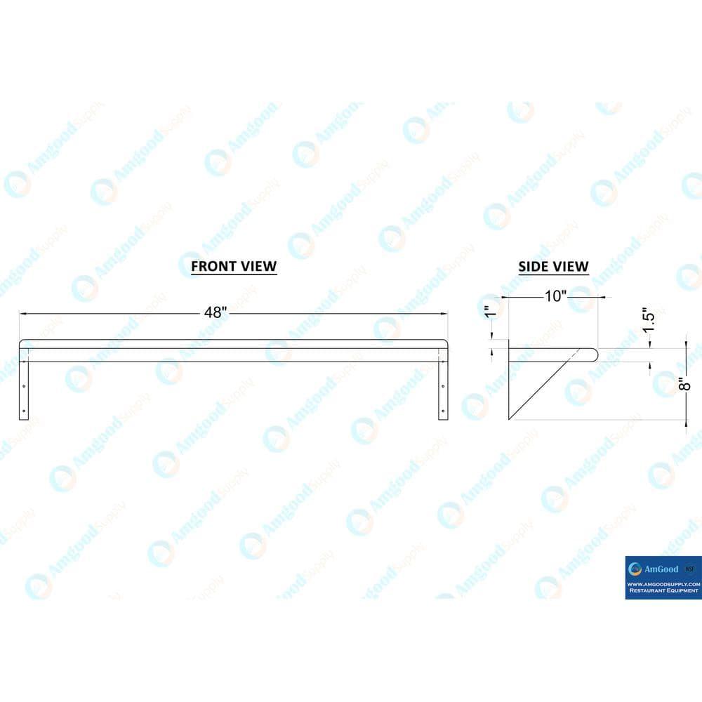 AmGood 10 in. x 48 in. Stainless Steel Wall Shelf | NSF Certified | Appliance & Equipment Metal Shelving | Kitchen, Restaurant, Garage, Laundry, Utility Room