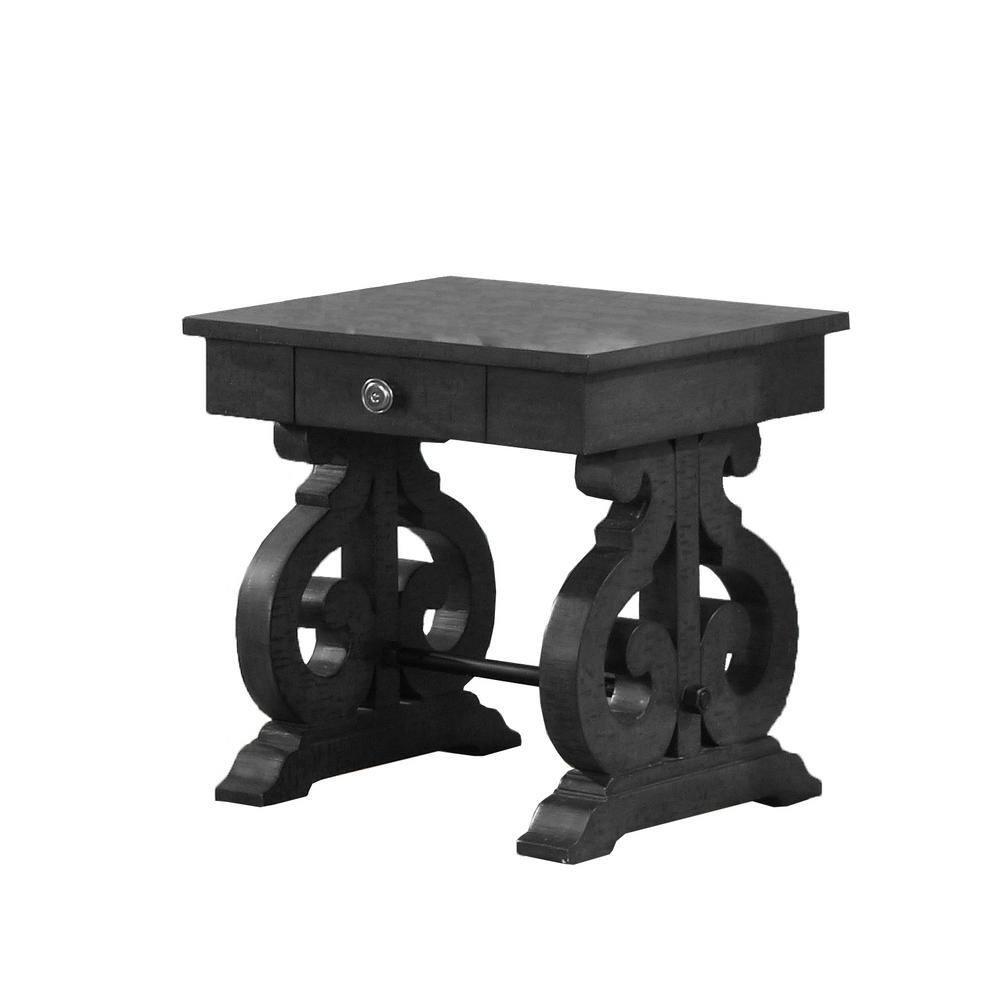 Traditional 2pc Coffee Table Set in Rustic Dark Gray Wood with Drawer Storage