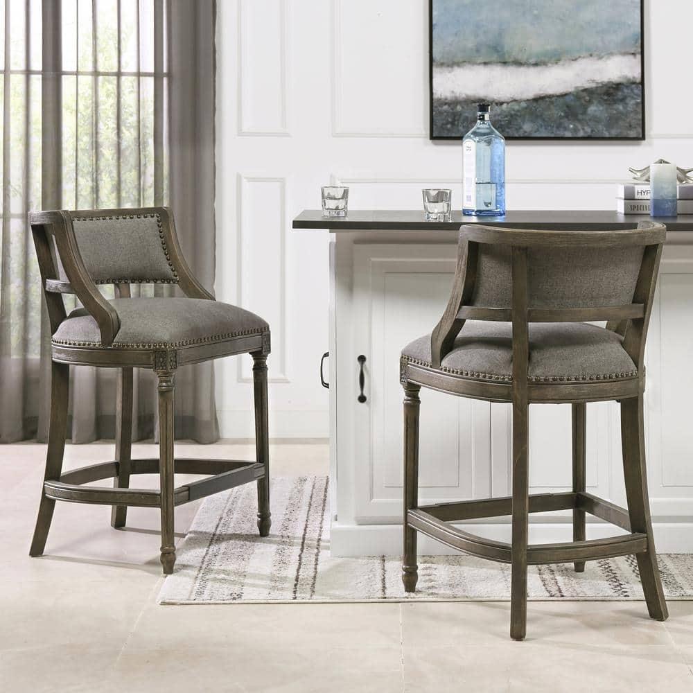Jennifer Taylor Home Paris 26.5" Counter Bar Stool Dark Heathered Grey Linen