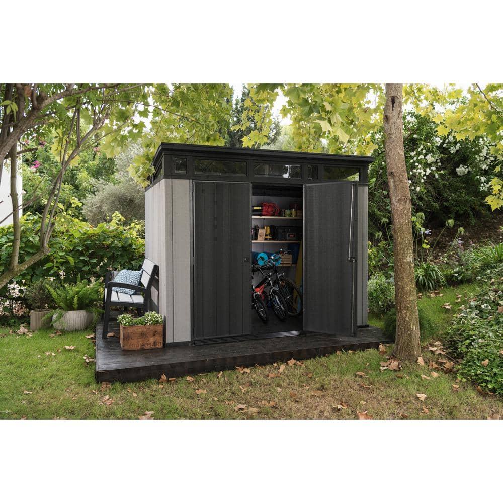 Keter Keter Artisan 9x7 ft. Modern Durable Resin Outdoor Storage Shed With Floor and Double Doors for Garden Patio Furniture and Tools, Grey