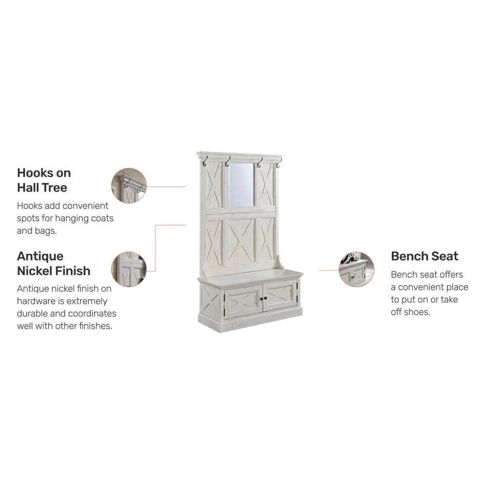 Seaside Lodge Hall Tree White - Home Styles: Mudroom Storage with Bench & Coat Hooks