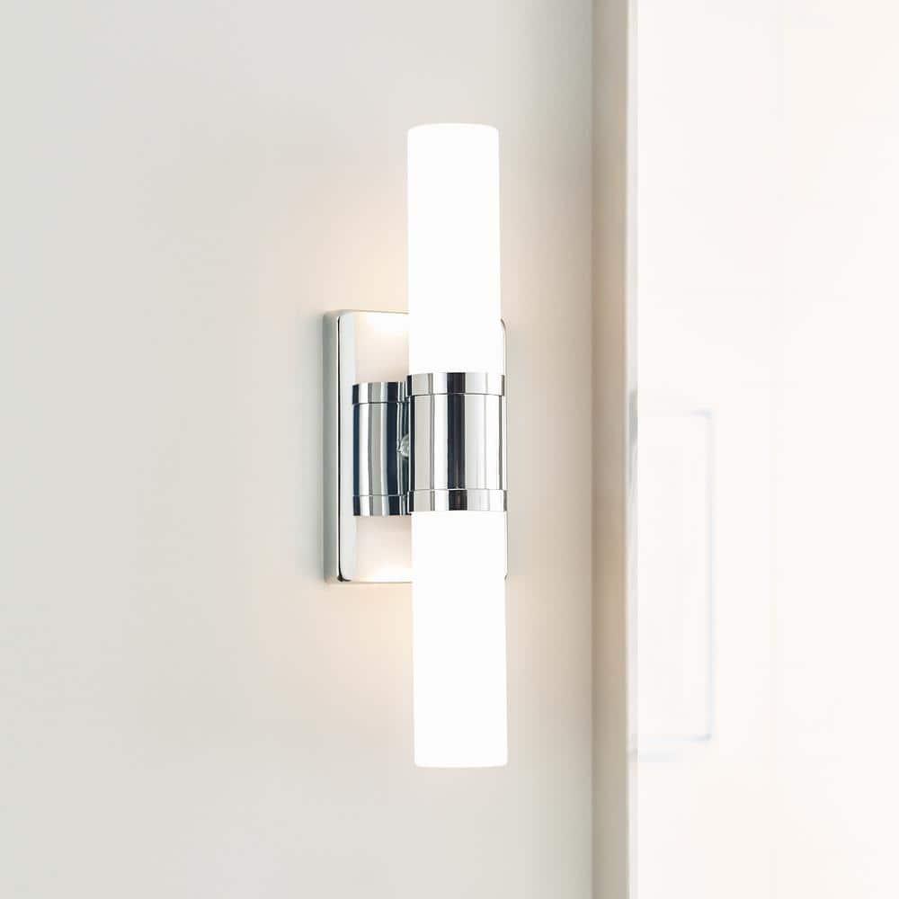 Keaton Chrome 2-Light Dimmable Bath Vanity with Satin Etched Glass