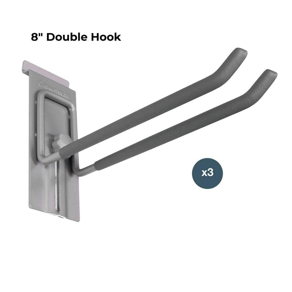 Crownwall Slat Wall Storage Organizer, Heavy Duty Steel 8 Inch Locking Double Hooks, Slatwall Accessories Panels (3 Pack)