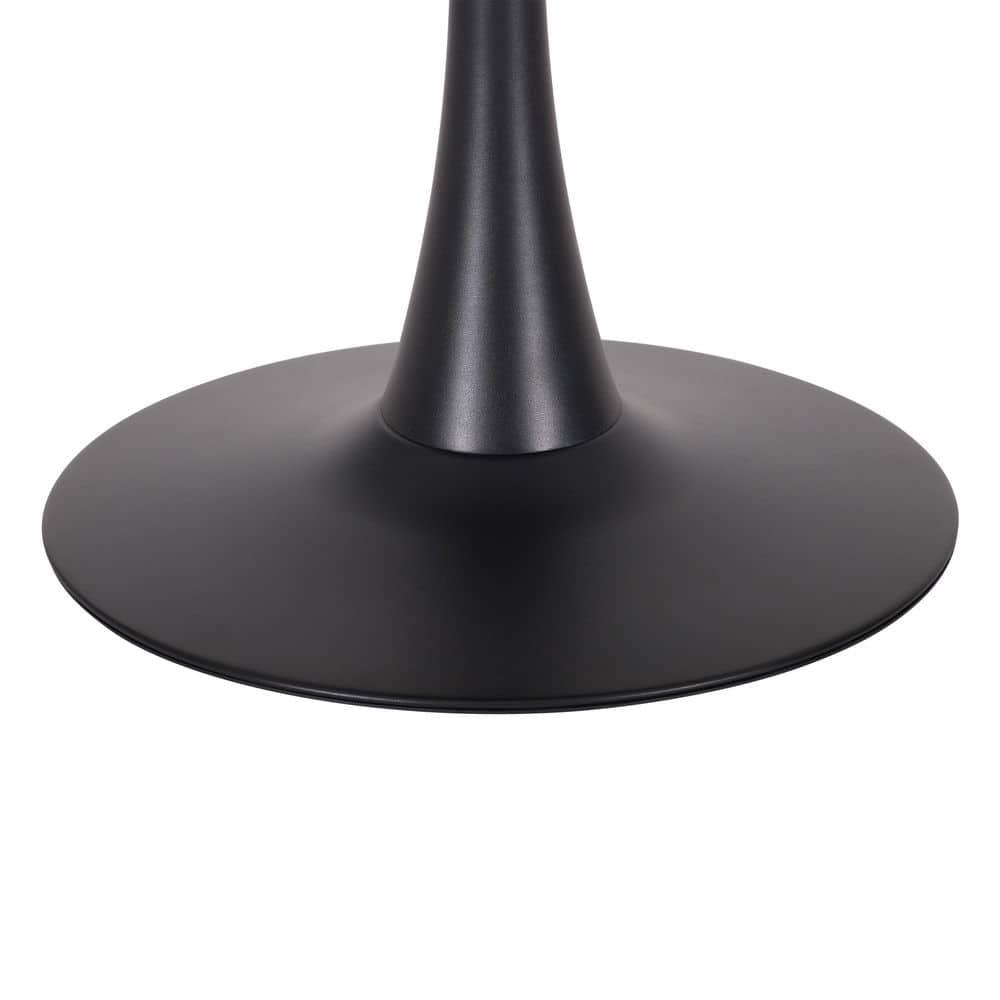 CorLiving Ivo Modern Round Black Marbled Engineered Wood and Steel Pedestal Dining Table - Small Pedestal Dining Room Table for 3, Ideal Small Round Kitchen Table, Bistro Cafe Table