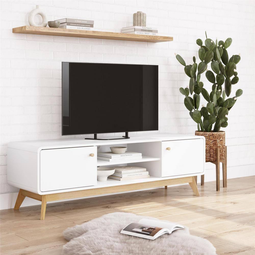 Ren Home Leva Scandinavian 2 Door Rounded TV Stand, White