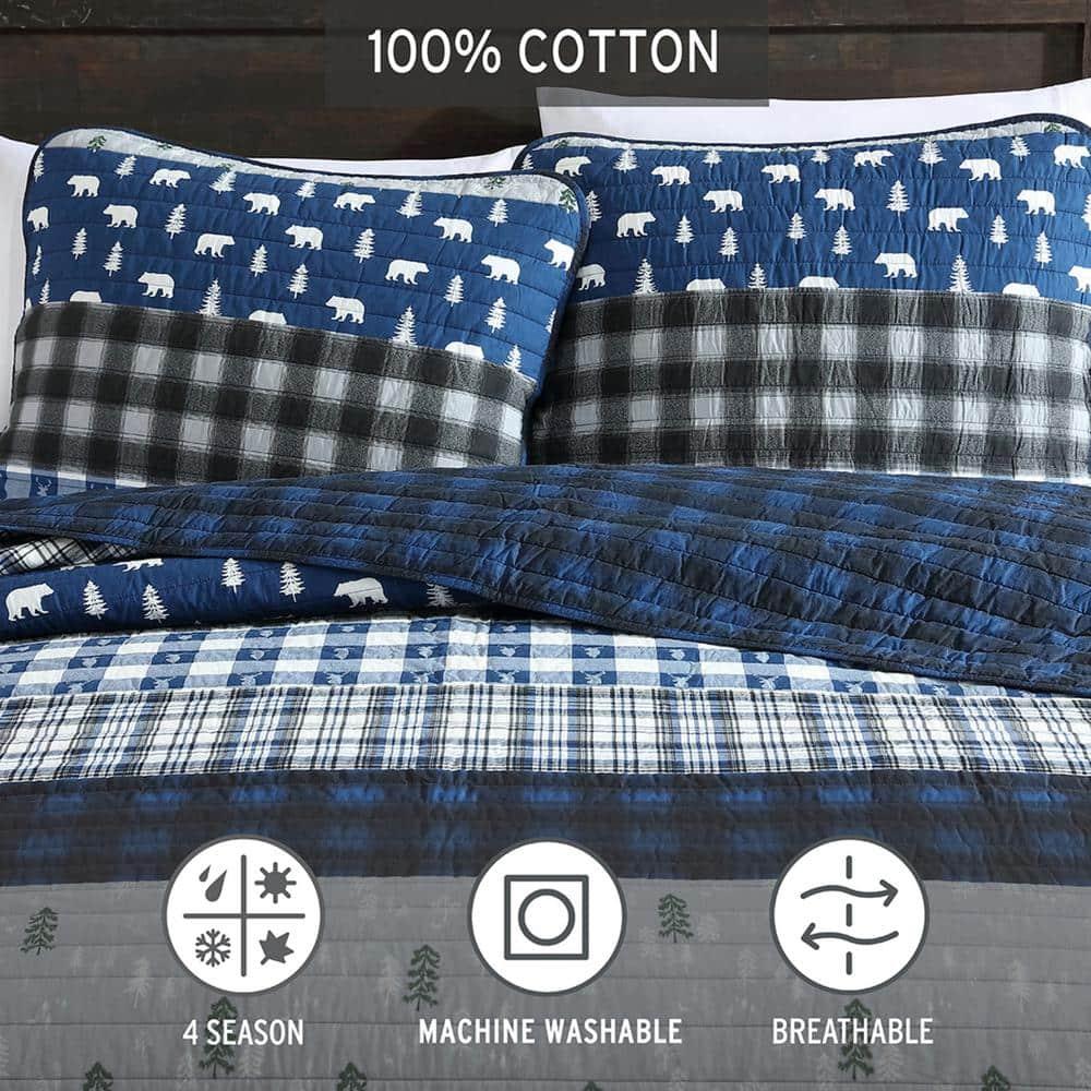 Eddie Bauer Blue Creek Plaid Cotton Reversible Quilt Set