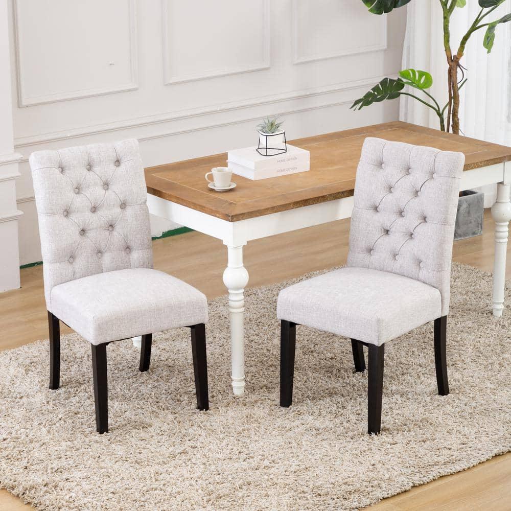 NINA Button Tufted Back Light Gray Upholstered Dining Side Chair