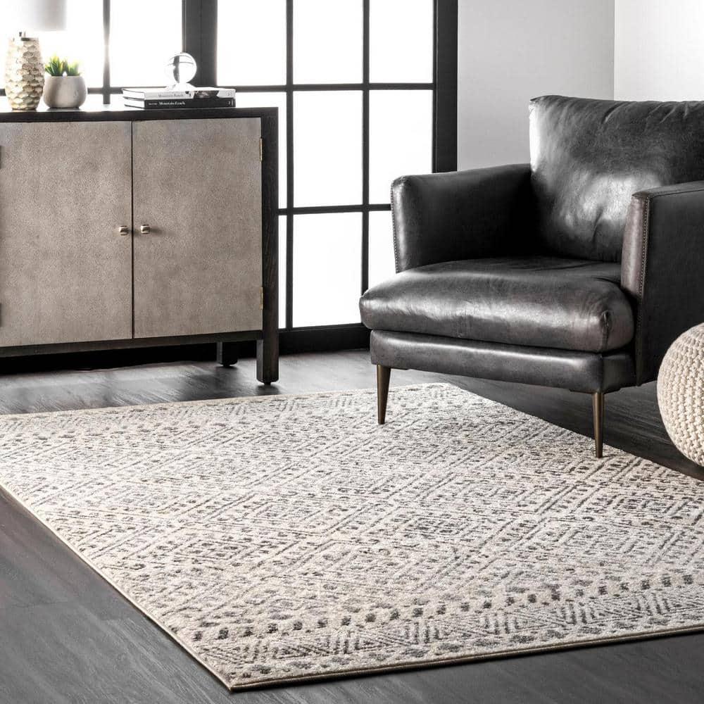 Nuloom Camila Geometric 7x9 Indoor Area Rug for Living Room Bedroom Dining Room Kitchen, Off White/Ivory