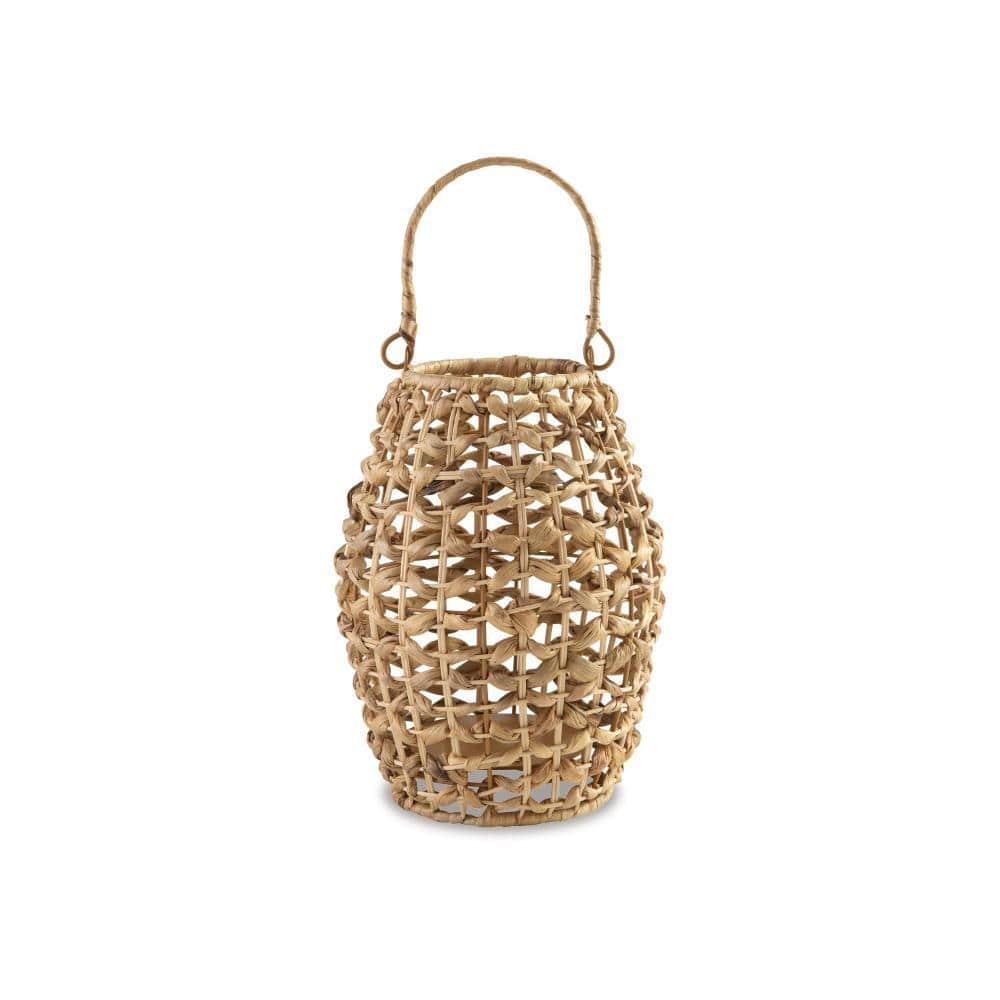 Benjara Enna Lantern, Bohemian Style, Candle Stand, Brown Rattan Woven