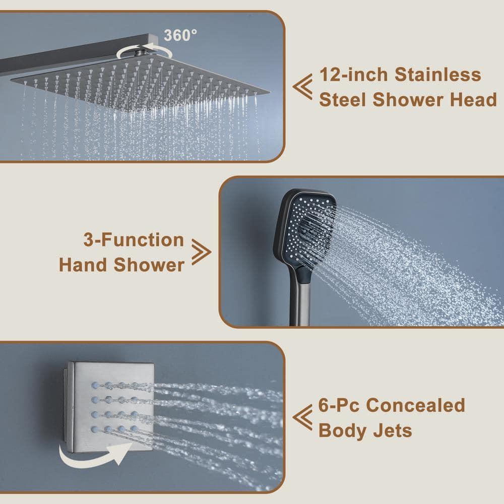 CASAINC 6-Spray 12 in. Thermostatic Dual Shower Heads with 6-Jets