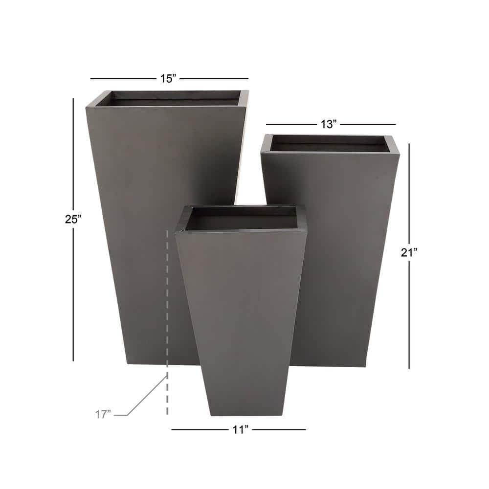 Set of 3 Modern Trapezoidal Iron Planters - Olivia & May: Indoor/Outdoor Freestanding Decor, No Drainage