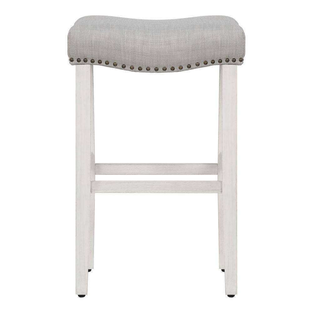 Polytrends Jameson Upholstered Polyester 29" Bar Stool with White Legs - (Set of 2) Antique White/Gray