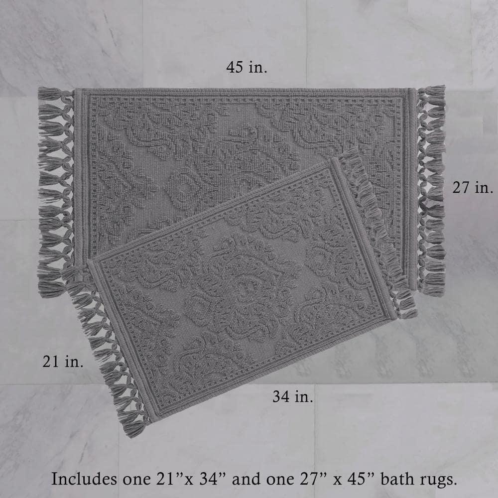 Jean Pierre Ricardo Cotton Fringe 2-Piece Bath Rug Set, Dark Grey