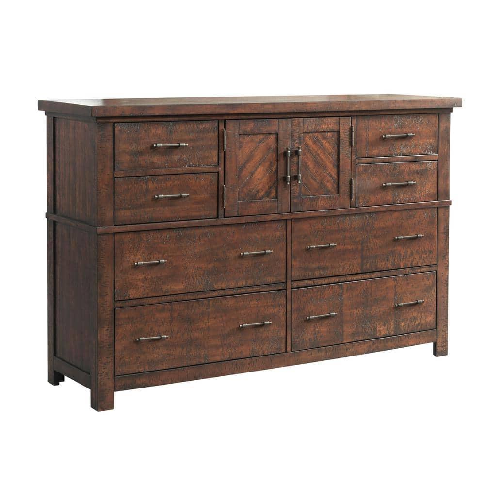Dex Dresser Walnut Brown - Picket House Furnishings: 8-Drawer Bedroom Bureau with Cabinet, Rustic Finish