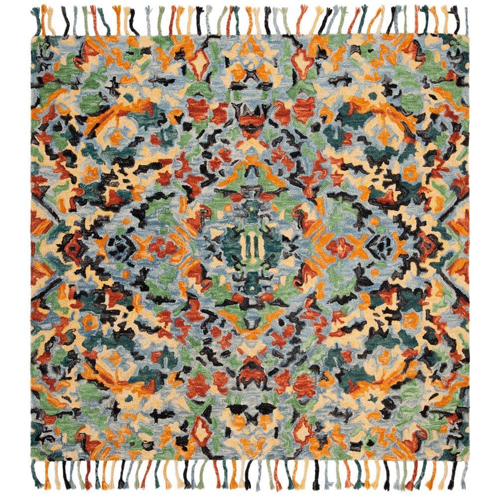 SAFAVIEH Blossom Everitt Floral Wool Area Rug, Blue/Multi, 8' x 8' Square
