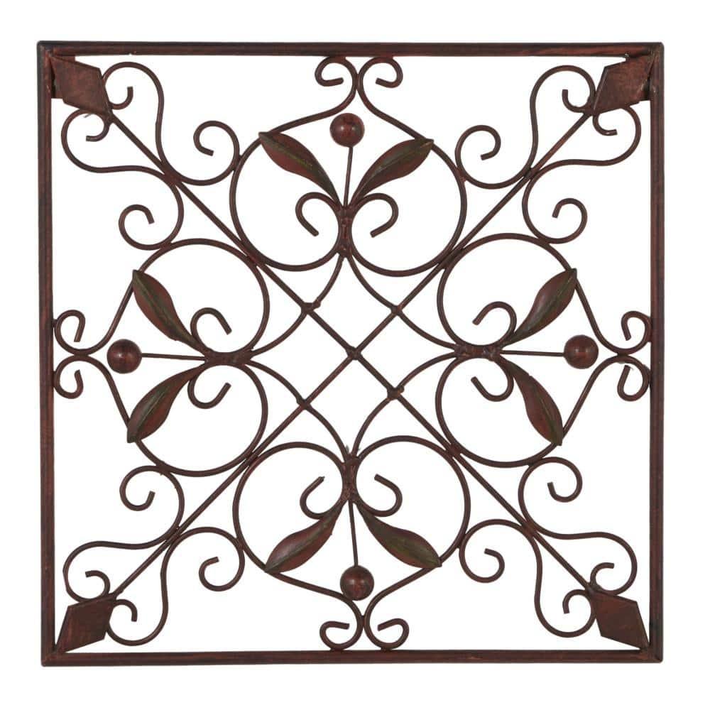 DecMode Rustic Brown Square Metal Wall Décor Set of 4 14"W x 14"H