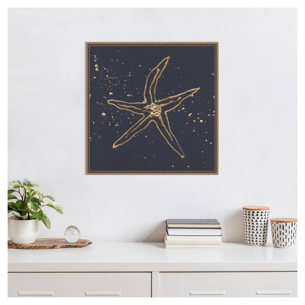 22"x22" Gold Starfish II by Chris Paschke Framed Canvas Wall Art Print Bronze - Amanti Art: Modern Nautical Lithograph, Polystyrene Frame