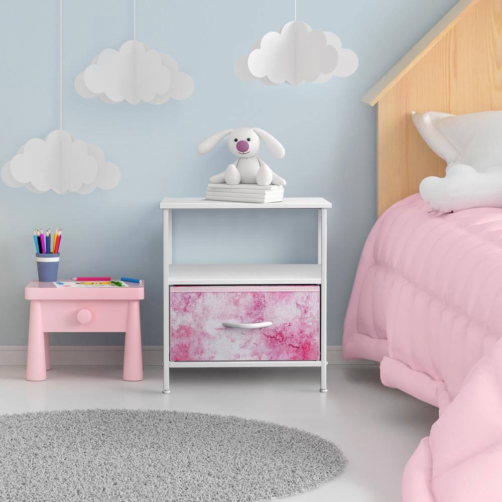 Sorbus Sorbus 1 Drawer and Shelves Nightstand with Steel Frame, Wood Top & Fabric Bins in Tie Dye
