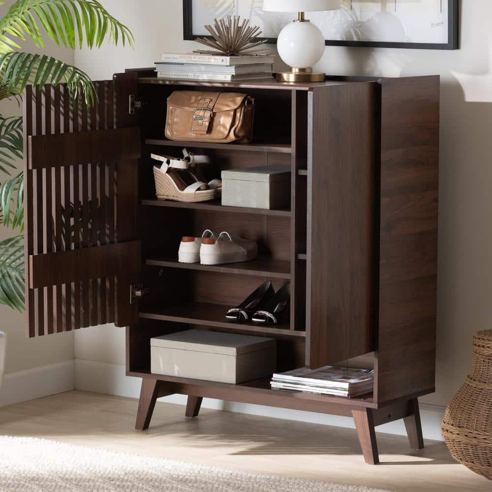 Baxton Studio Paricia Mid-Century Modern Walnut Brown Finished Wood Shoe Cabinet