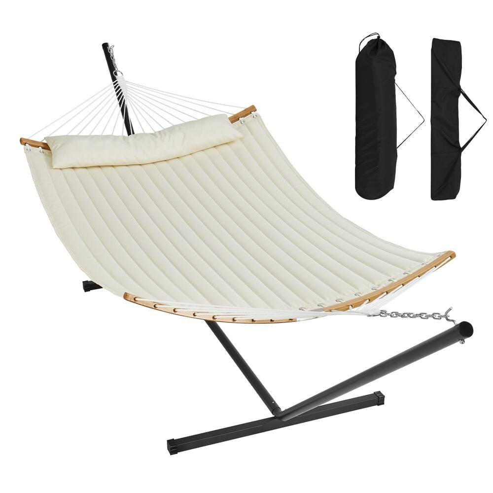 VEVOR Double Hammock with Stand Outdoor 2 Person Hammock for Outside Heavy Duty 480lb Large Free Standing Hammock Double Quilted Fabric Hammock with Portable Stand, Detachable Pillow & Bag
