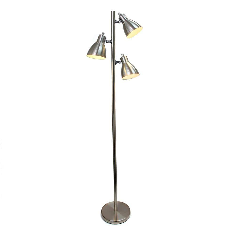 Simple Designs 3-Light Tree Floor Lamp, 63-3/8", Brushed Nickel Shade/ Brushed Nickel Base