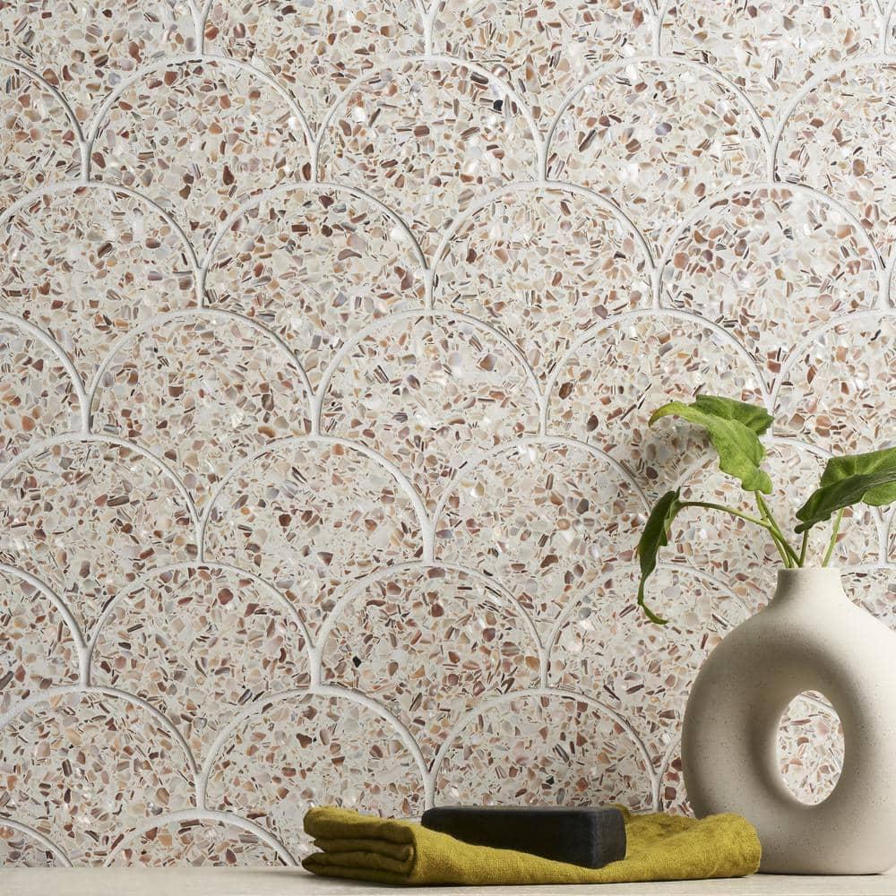 Shoal 5" Fishscale Terrazzo and Pearl Wall & Floor Mosaic Tile (0.74 Sq. Ft. / Sheet)