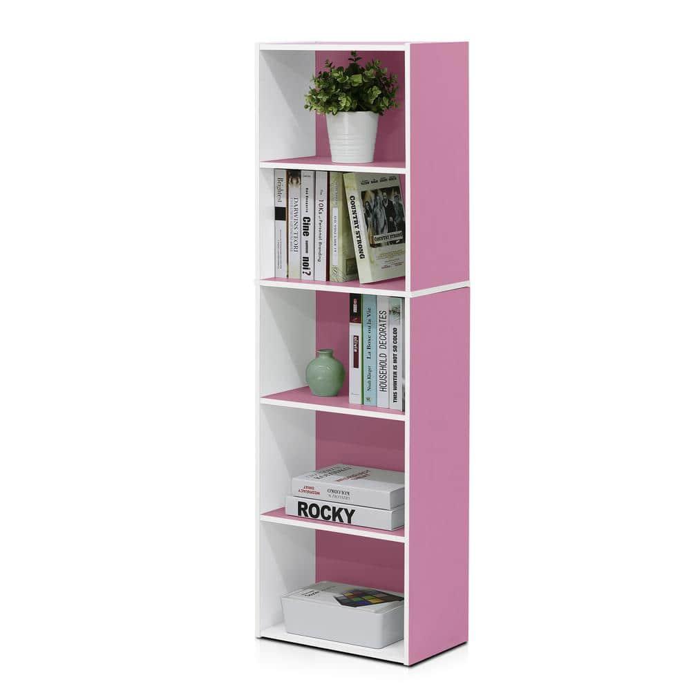 Furinno 5 Cube Reversible Storage Bookcase Open Shelf Organzier Horizontal Vertical,Pink
