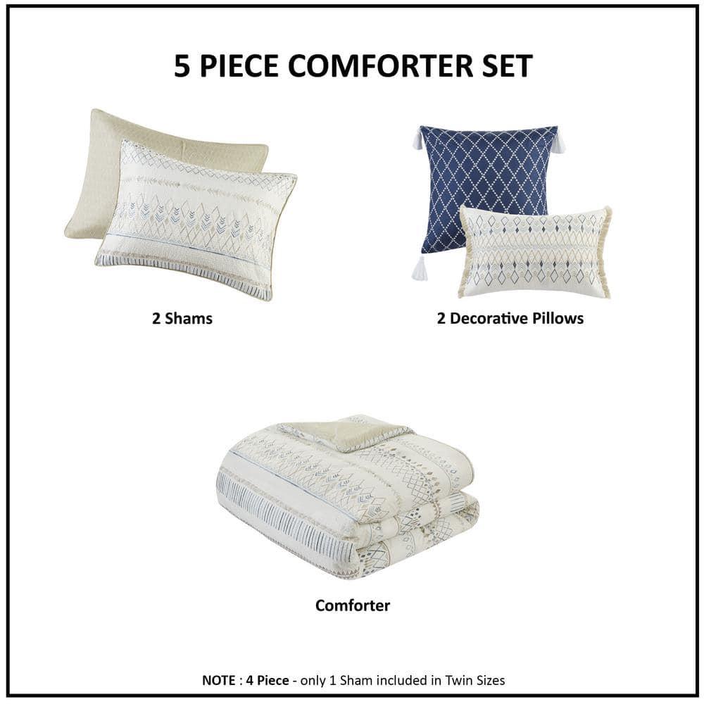 Madison Park Fraser 5 Piece Printed Seersucker Comforter Set with Throw Pillows