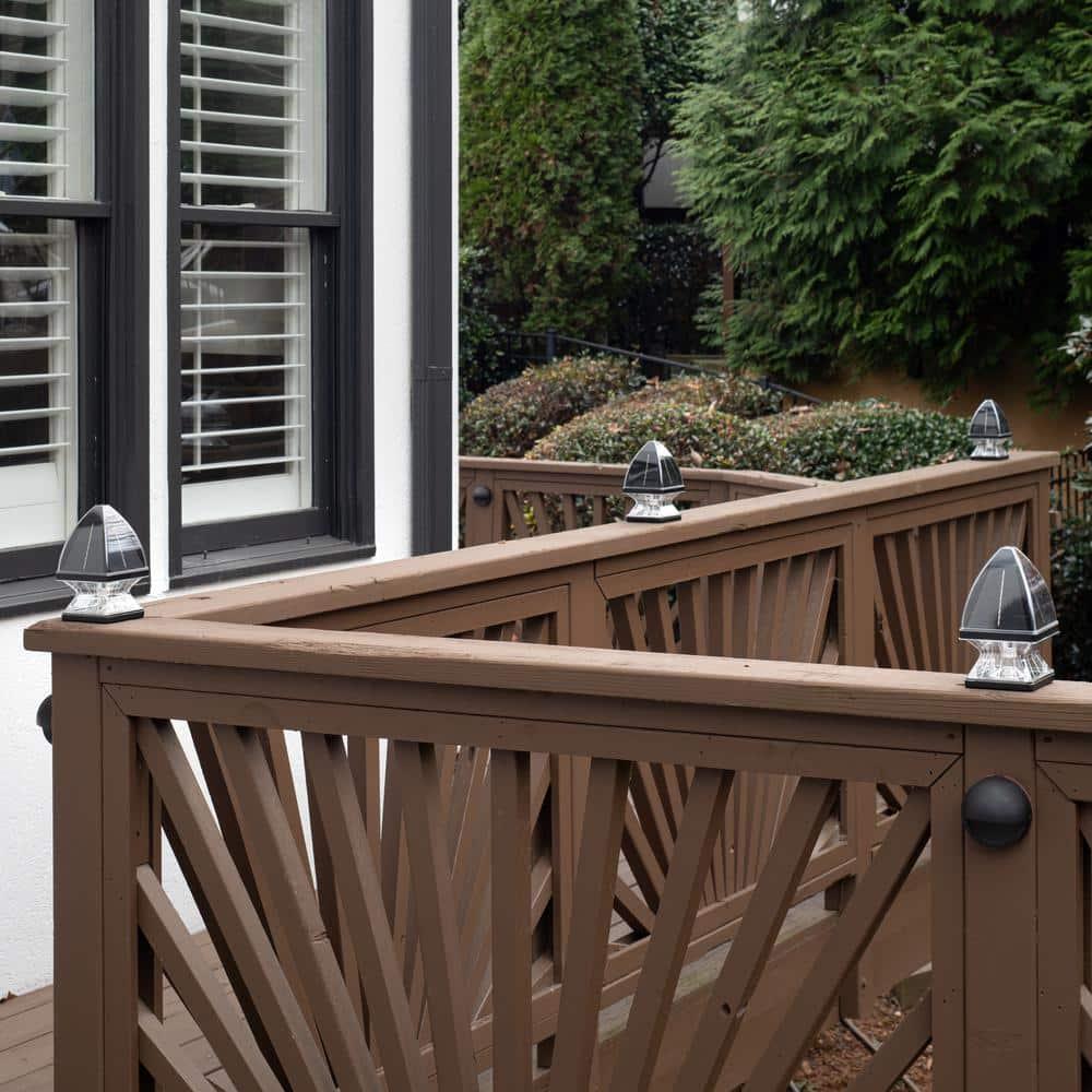 Luxor Black 4x4 and 5x5 Solar LED Deck Post Cap Light with Warm White and Hi/Lo Mode for Backyard and Wood Fence(2-Pack) (Set of 2)