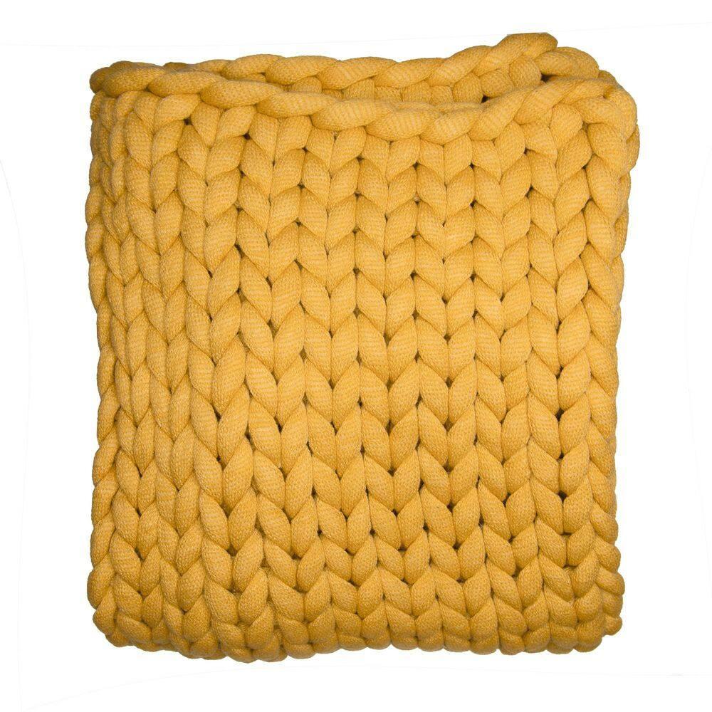 Donna Sharp Chunky Knit Gold Contemporary Decorative Throw Blanket with Over-Sized Loop Pattern