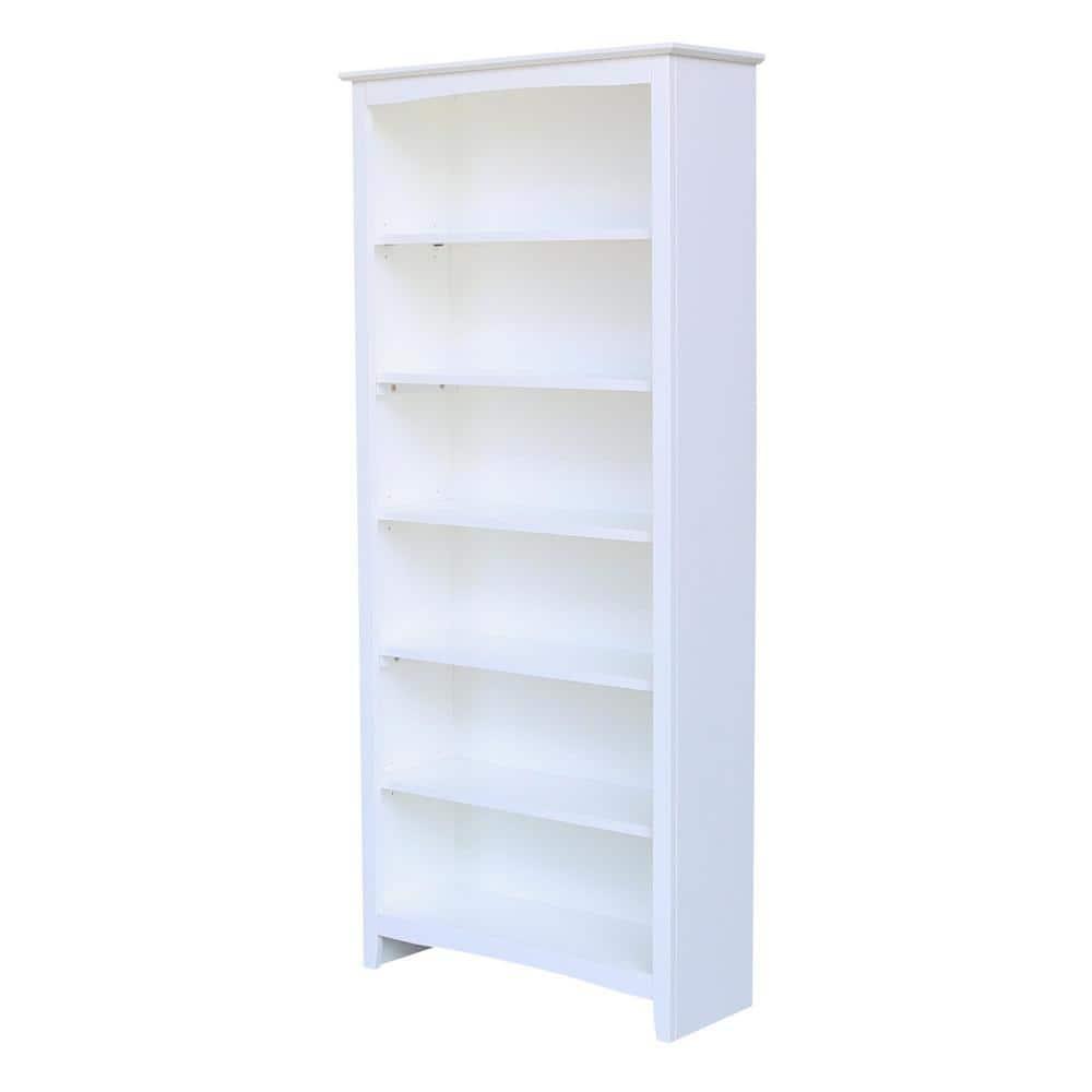 72" Shaker Bookshelf White - International Concepts: Solid Wood, 5 Fixed & Adjustable Shelves