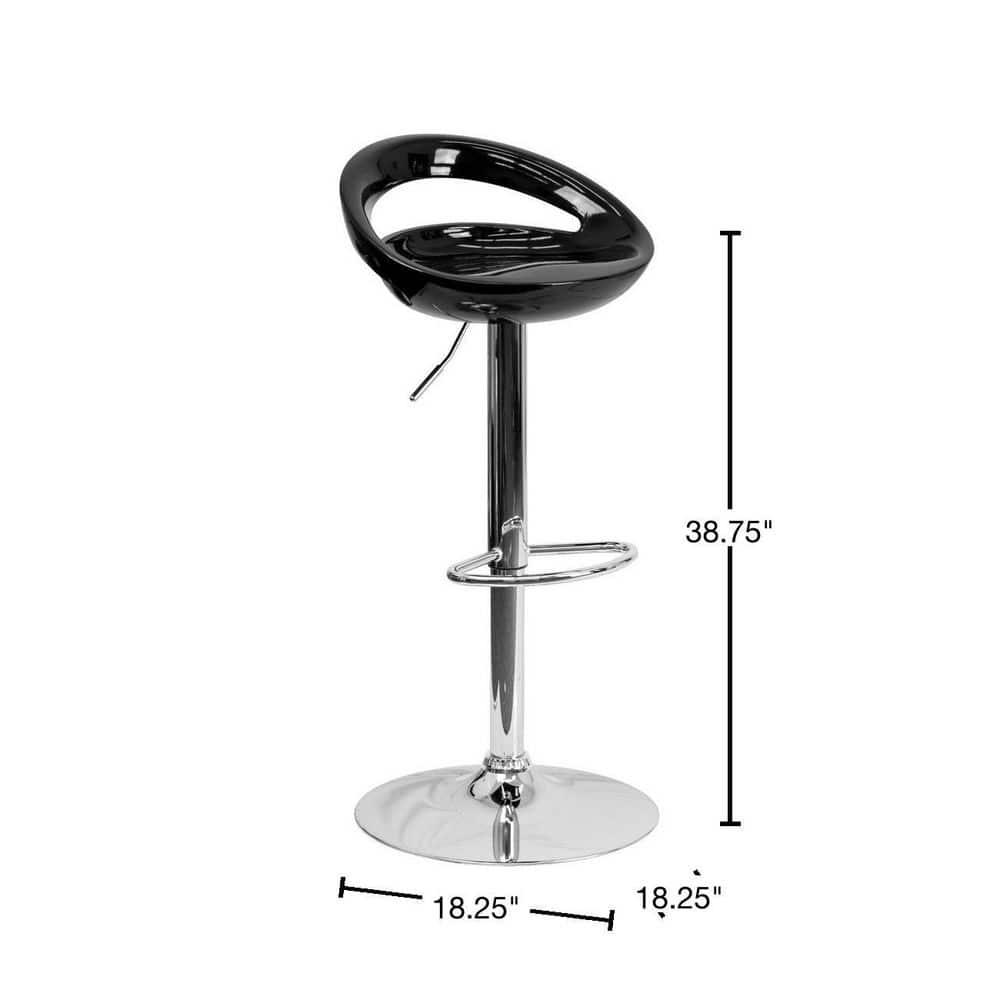 Flash Furniture Contemporary Black Plastic Adjustable Height Barstool with Rounded Cutout Back and Chrome Base