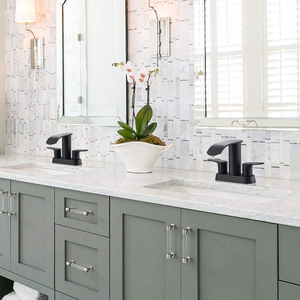 4-inch Centerset Double Handle Waterfall Bathroom Sink Faucet with Pop-up Drain Kit