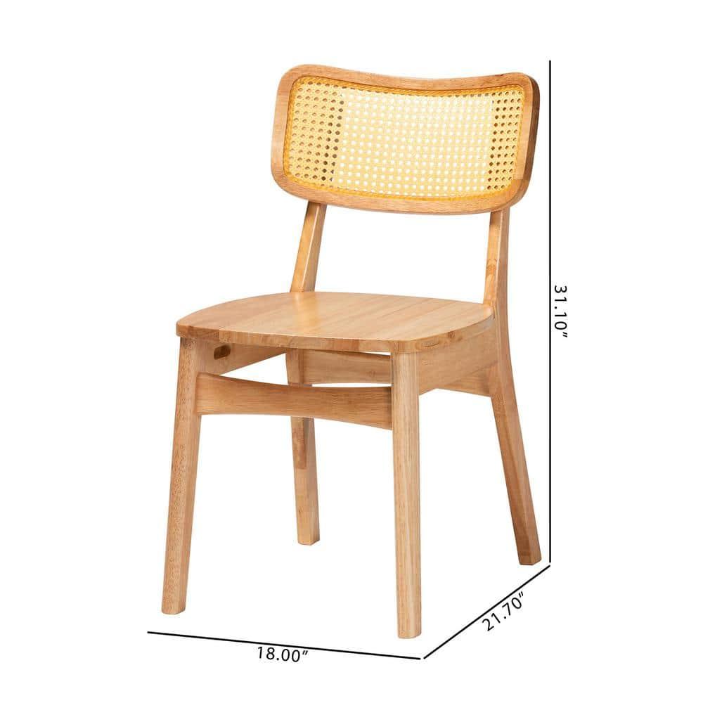 Baxton Studio 2pc Tadeo Wood and Rattan Dining Chair Set Oak Brown/Light Brown: Rubberwood Frame, Spot Clean