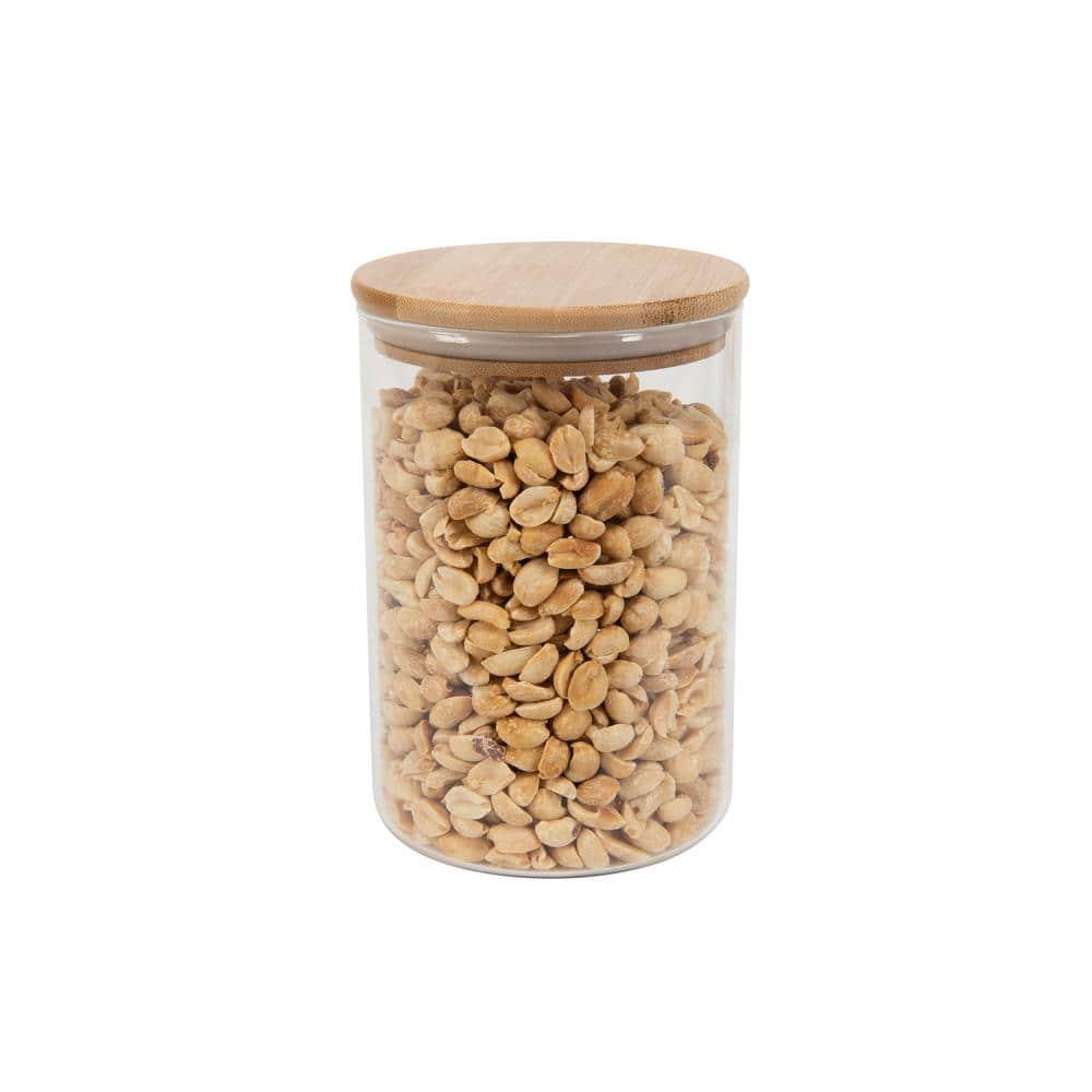 Kitchen Details Round Glass Jar | 1 Liter | Bamboo Airtight Seal Lid | Wide Mouth | Food Storage Canister | Tea or Coffee | Spices | Flour | Sugar | Clear