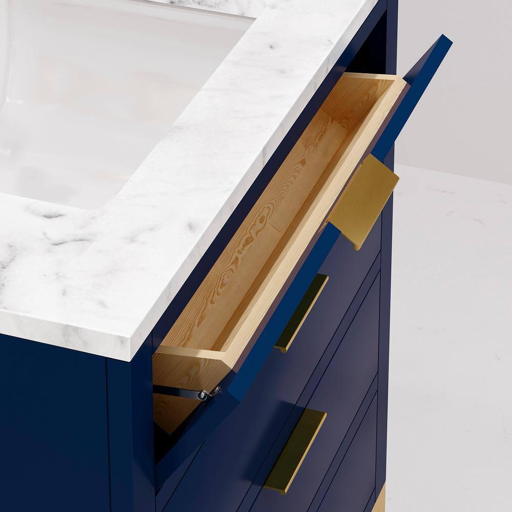 Bristol 30 in. W x 21.5 in. D Vanity in Monarch Blue with Marble Top in White with White Basin