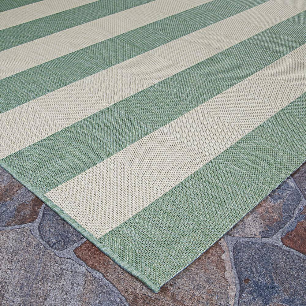 Couristan Afuera Yacht Club 2'2" x 7'10" Sea Mist Green and Ivory Stripe Outdoor Runner Rug