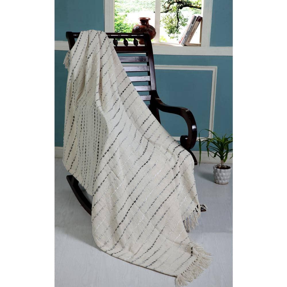 Deep Ombre Striped Handmade Woven Throw Blanket with Fringe