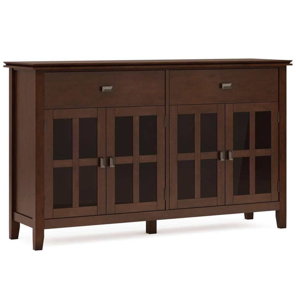 Simpli Home Artisan 60"W Solid Wood Sideboard Buffet with and Tempered Glass Doors and 3 Drawers