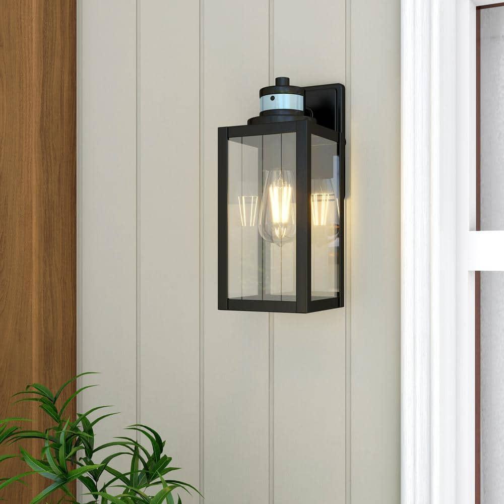 12 in. 1-Light Matte Black Motion Sensing Dusk to Dawn Outdoor Wall Lantern Sconce Sensor