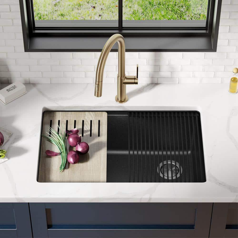 29 in. KRAUS Bellucci Workstation Undermount Granite Composite Single Bowl Kitchen Sink with Accessories