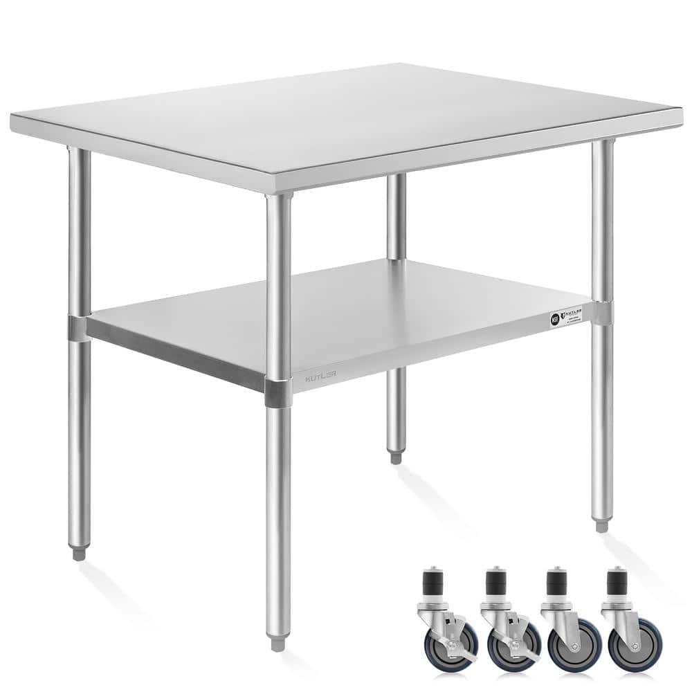 30" D x 34.5" H Stainless Steel Prep Station with Undershelf