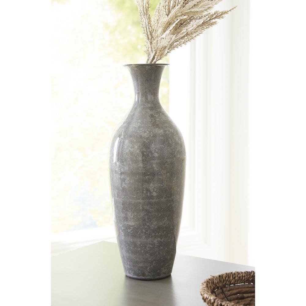 Gray High-Gloss Metal Trumpet Decorative Vase, 16 inches