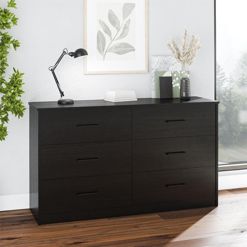 Ameriwood Home BrEZ Build Collection Pearce Wide 6 Drawer Dresser, Black Oak