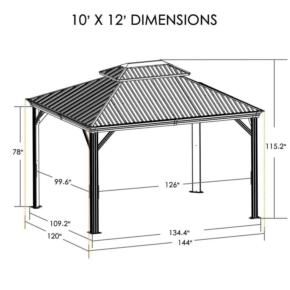 Arlmont & Co. Istref 10x12 Dark Brown Double Roof Hardtop Gazebo with Curtain and Mosquito Netting