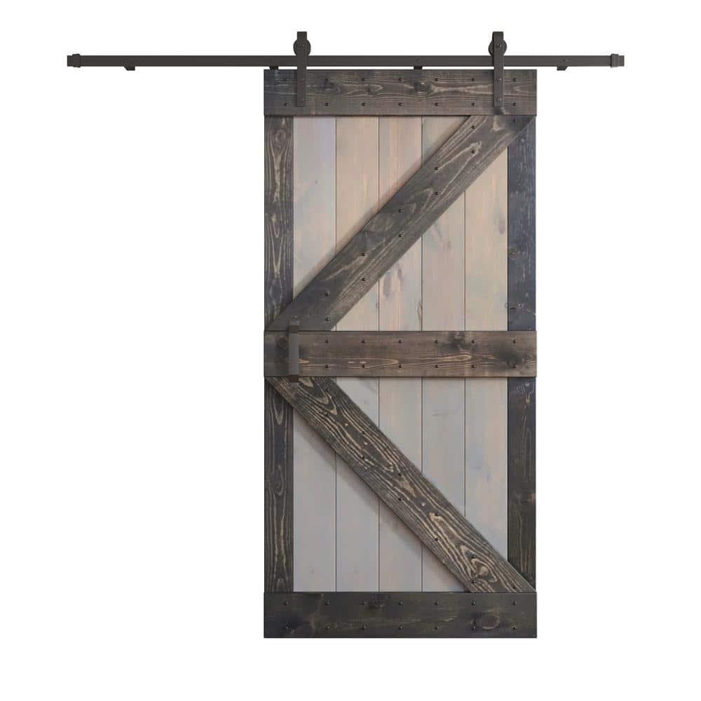 Paneled Wood and Metal K Series DIY Knotty Barn Door with Installation Hardware Kit