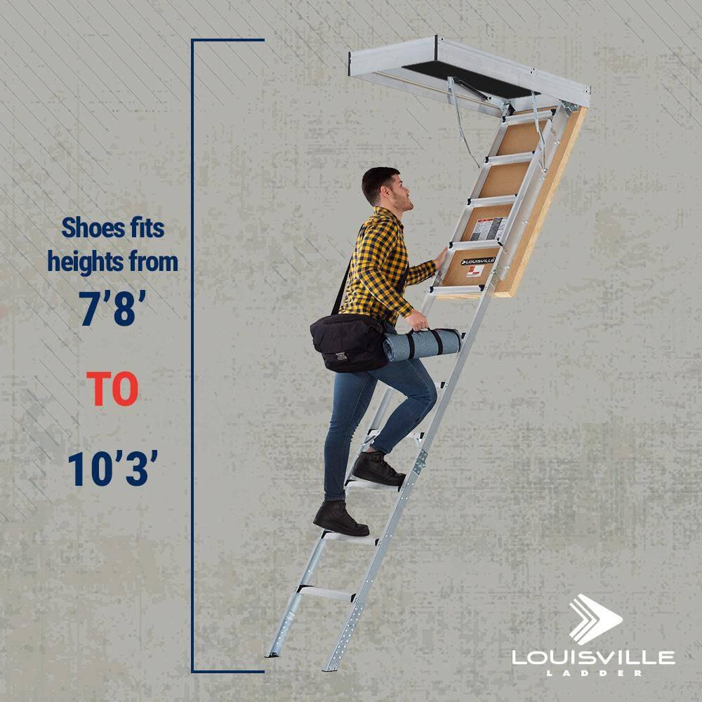 Louisville Ladder Aluminum Attic Ladder R10 Insulated Door 375 lbs Capacity 30 x 54 Inch Opening