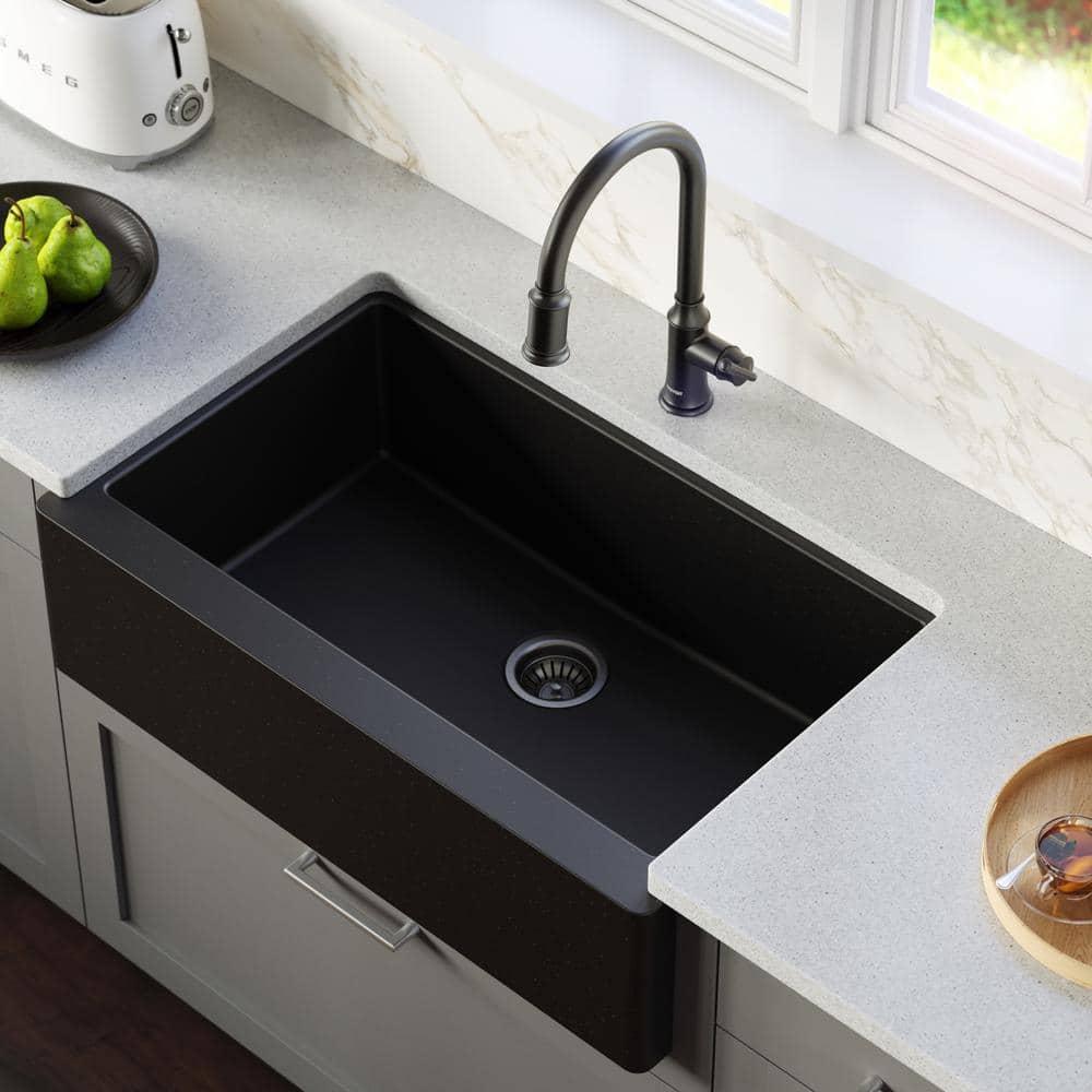 Karran Farmhouse/Apron-Front Quartz Composite 34'' X 21-1/4'' Single Bowl Kitchen Sink